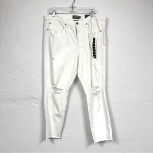 Torrid White High Rise Straight Leg Jeans Womens 14 Distressed Raw Hem Denim
